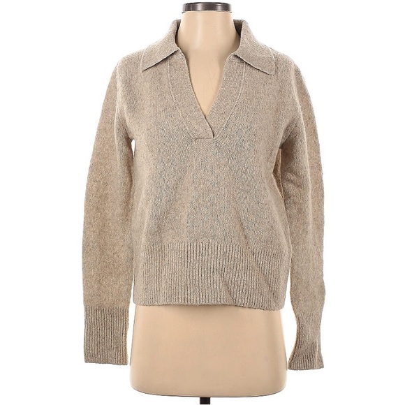 Banana Republic Johnny Collar Wool Yak Hair Chunky Knit Sweater Cream Neutral Sm - Picture 3 of 3